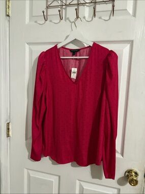 Women’s V-Neck Long Sleeve Blouse - Hot Pink
